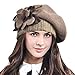 F&N STORY Lady French Beret Wool Beret Chic Beanie Winter Hat Jf-br034 (Floral Brown)