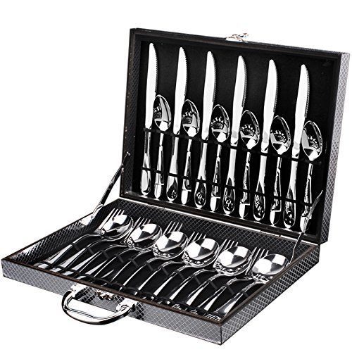 Ufine Stainless Steel 24 Piece Steak Fork Knife Spoon Set Western