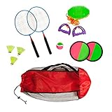 Combo outdoor play set of 3 Velcro catch Speed ball & Badminton in mesh carryon bag