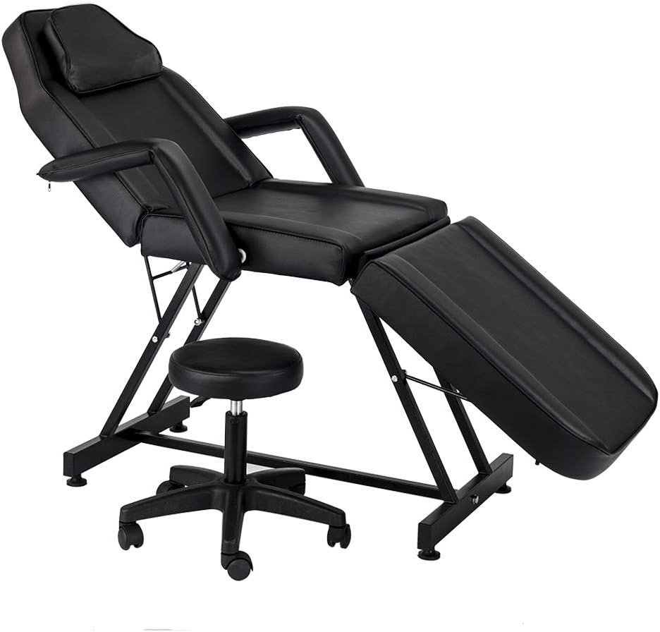 Basic Facial Chair with Free Stool, Facial Bed, Massage Table (black)