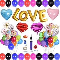 Birthday/Wedding/Baby Showers/Home Party Balloons Decoration Supplies Kit-Love Banner,Heart Balloons,Lip Print Balloons,Foil Confetti Balloons,Printed Balloons with Petal,Pump,Tape,Ribbon(200+Pieces)