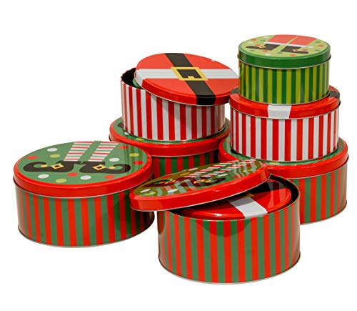 image for Wrap N Roll Christmas Nesting Gift Tins with Lids Set of 12 Round Empt