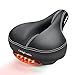 DAWAY Comfortable Men Women Bike Seat - C99 Memory Foam Padded Leather Wide Bicycle Saddle Cushion with Taillight, Waterproof, Dual Spring Suspension, Soft, Breathable, Universal Fit