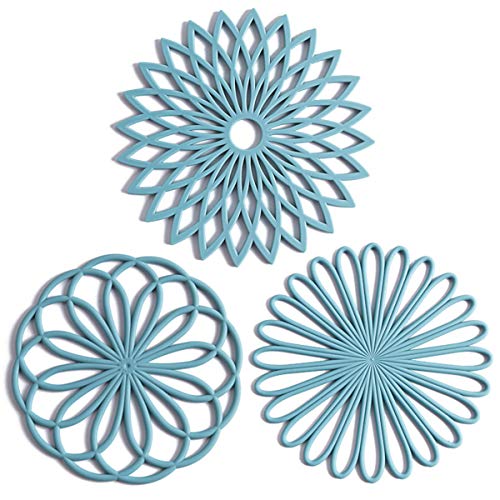 Set of 3 Silicone Trivet Mat - Hot Pot Holder Hot Pads for Table & Countertop - Trivet for Hot Dishes - Non-Slip & Heat Resistant Modern Kitchen Hot Pads for Pots & Pans, Turquoise - Thumbnail 5