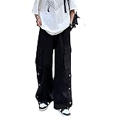 Linsennia Gothic Cargo Pants with Pockets for Men Women Girls Side Slit Baggy Streetwear Y2K Pants