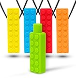 Optimum Sensory Chew Necklace (4 Pack + Free Pencil Topper) - Chewy Necklace Bundle - Silicon Chewelry for Kids with Autism ADHD Biting Needs - Chew Toy for Boys and Girls - More Firm