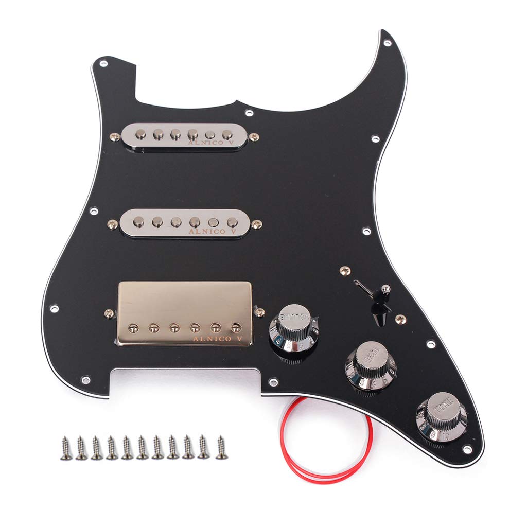 Alnicov Loaded Prewired Pickguard Set SSH Alnico Dual Rail Humbucker for Fender Strat ST Electric Guitar Replacement,black