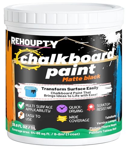 Chalkboard Paint – Black Slate Paint for Matt Black Chalk, 1L Interior DIY Acrylic Coating, Slate Coating for Wood, Metal, Furniture, Wall, Craft Covers 6-8㎡