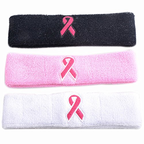 image for COOLOMG Stretchy Cotton Sport Breast Cancer Awareness Pink Ribbon Head