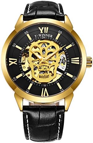 2018 Caluxe Steampunk Men Auto Mechanical Watch Skeleton Skull Design Leather Strap