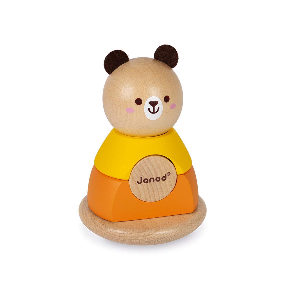 Janod - Solid Wood Bear Tumbler - Early-Learning Handling and Construction - Water-based paint - Suitable for children from the age of 1 - J08184