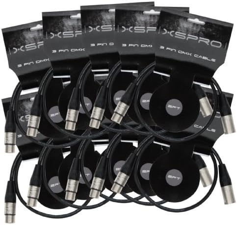XSPRO XSPDMX3P5 3 Pin DMX DJ Light Cable 2' - 10 PAK