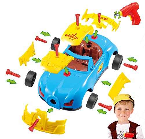 King of Toys World Racing Car Take-A-Part Toy for Kids with 30 Take Apart Pieces, Tool Drill, Lights and Sounds