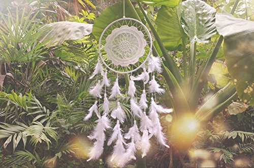 Malicosmile Dream Catchers White for Bedroom, Handmade Hanging Decorations White Feather Dreamcatcher Mobile - Thumbnail 4