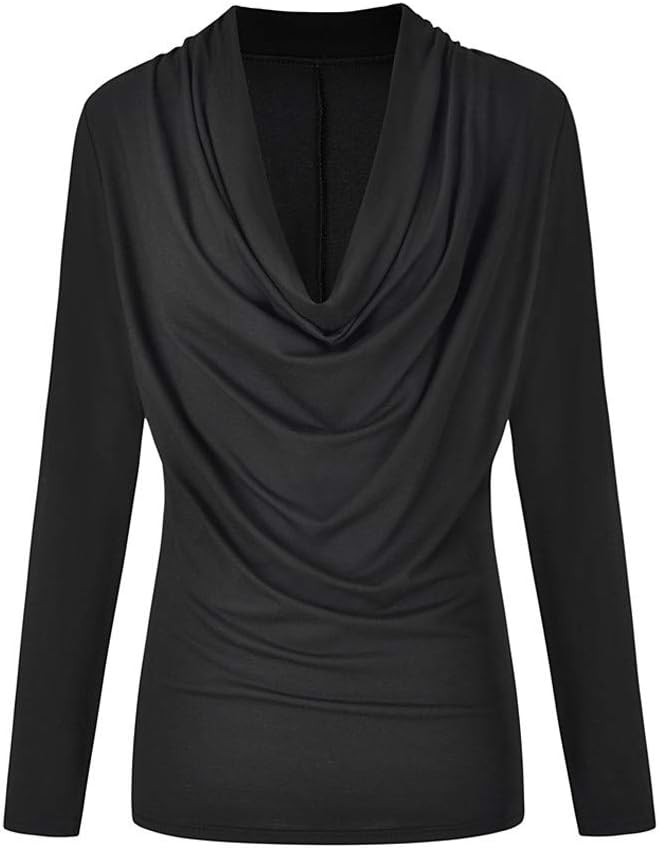JESPER Women Swing Solid Long Sleeve Cowl Neck Autumn Winter T Shirt Outwear Tops