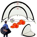 Trailblaze Pop Up Soccer Goal Set of 2 - Portable Kids Soccer Goals for Backyard with Carry Bag. 8 Disc Soccer Cones + Extra Metal Pegs - Strongest Toddler Soccer Nets