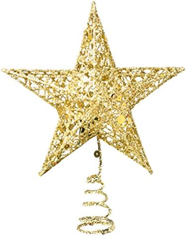 Regpre Glittered Gold Star Tree Toppers Christmas Decorations, 8 Inch