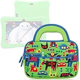 Evecase 7inch Dragon Touch Y88X Plus 2017/Y88X Kids Android Tablet Sleeve, Cute Animal Themed Neoprene Travel Carrying Slim Sleeve Case Bag w/ Dual Handle and Accessory Pocket - Green w/ Blue Trim