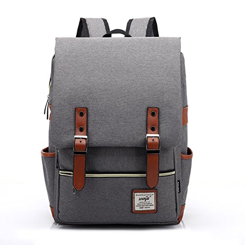 LimeiKK15 inches Retro backpack School bag Notebook Computer Neutral Canvas Backpack (light Grey)