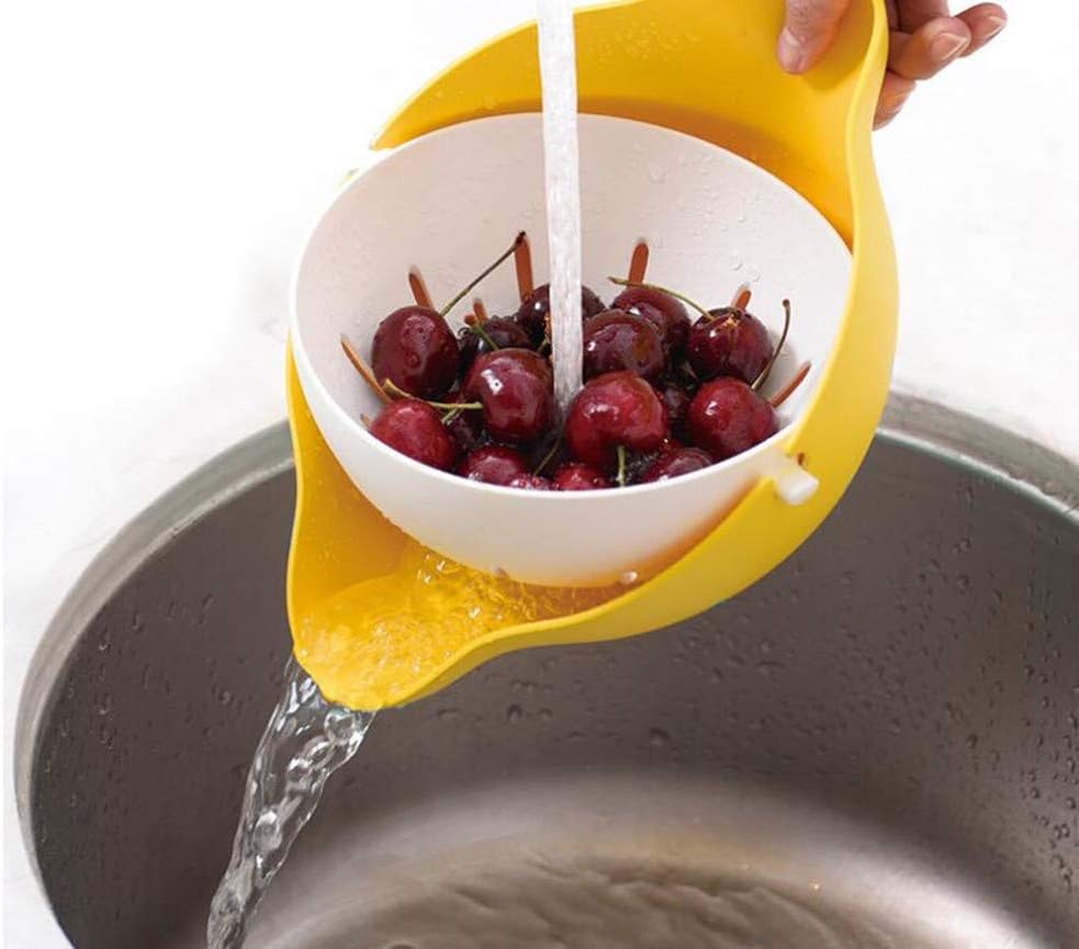 CheeChee Eutuxia 2-in-1 Multifunction Kitchen Colander/Strainer and Bowl Set, Double Layered Rotatable Drain Basin and Basket, For Cleaning, Washing, Mixing Fruits and Vegetables fruit bowl