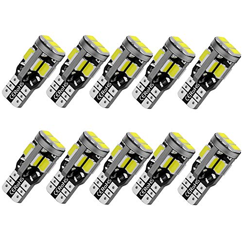 12v T10 194 Led Bulbs, 168 Led Bulbs, Bright 6500K 11SMD 5630 Chipset 2825 W5W Interior Light Led Bulbs for Vehicle Car Truck Dome Light Map Light Door Courtesy Light License Plate Light, Pack of 10