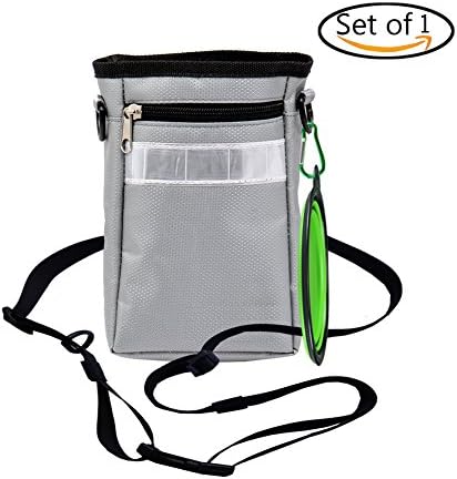 Pet Training Treat Pouch with Adjustable Waist Strap &amp; Collapsible Water Bowl, Have a Poop Bag Dispenser and Zipper Pockets, Durable Travel Walking Bag and Bowl for Dog (Grey) by Yhong