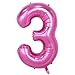 40 Inch Numbers 0-9 Pink Helium Foil Digital Mylar Balloons for Birthday Party Number 3