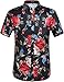 SSLR Men's Rose Printed Slim Fit Button Down Short Sleeve Casual Shirt (Medium, Black)