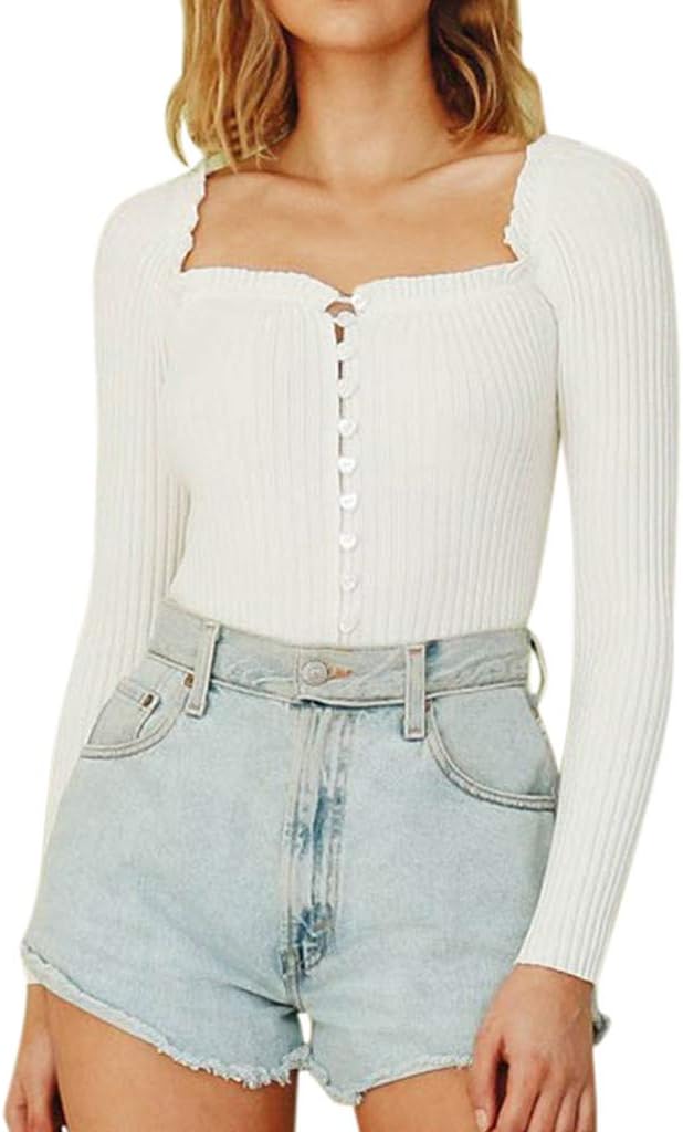 Lemef Crop Tops Damen Nahtlos - Gerippt Mit Quadratischem Ausschnitt