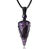 XIANNVXI Healing Crystal Stone Pointed Necklace Adjustable Black Rope Natural Gemstone Pendant Necklaces Jewelry for Men Women