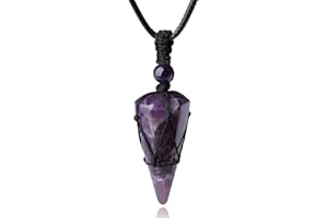 XIANNVXI Healing Crystal Stone Pointed Necklace Adjustable Black Rope Natural Gemstone Pendant Necklaces Jewelry for Men Women