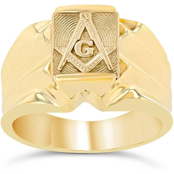 Mens 10k Yellow Gold Freemason Ring - Square & Compass Blue Stone Masonic Ring Size 14 - View #8