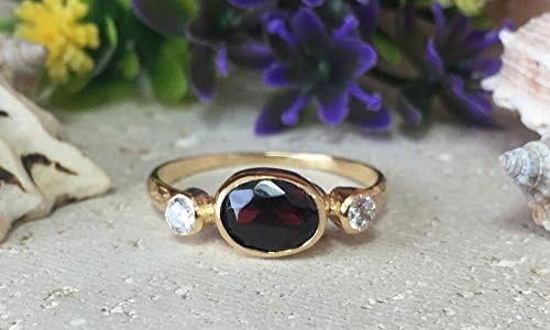 Mozambique Garnet Ring - Genuine Gemstone - January Birthstone - Stack Ring - Oval Ring - Gold Ring - Bezel Ring - Red Garnet