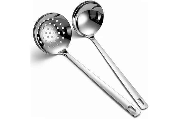 Berglander Slotted Spoons and Kitchen Ladle Spoon Set 2 Pcs, Stainless Steel Kitchen Spider Strainer Skimmer Soup Ladle for S