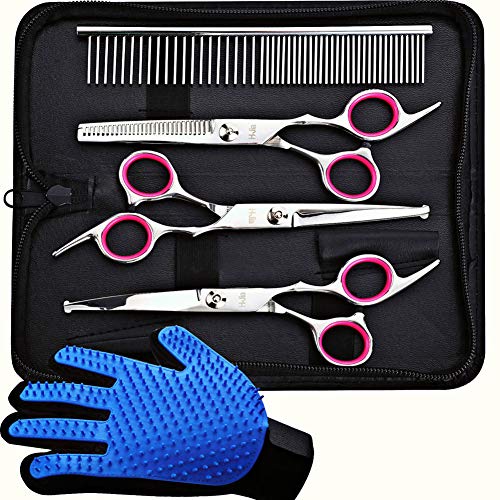 HJia Dog Grooming Scissors Set, Safety Round Blunt Tip Pet Grooming KitStraight, Curved