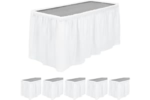 TURSTIN 6 Pieces White Plastic Table Skirts 14 Feet x 29 Inch for Rectangle Tables Fitted Tablecloth Disposable Table Cover for Birthday Party, Events, Banquette Baby Shower
