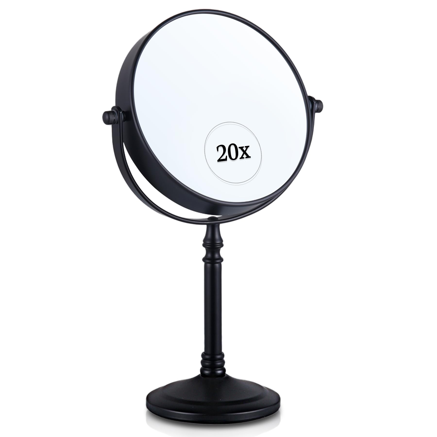 20X Magnifying Dressing Table Mirror for Makeup - Double Sided 20X/1X, Free Standing Mirror for Vanity and Bathroom - 15cm Wide & 30cm Tall (Black)