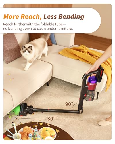 ElecKeys 650W Cordless Vacuum Cleaner for Pet Hair & Hardwood Floors, 55kPa Lightweight Vacuum Cleaners with 65 Mins Runtime, Quiet Stick Vac,Charging Dock, Self-Standing, Foldable Tube