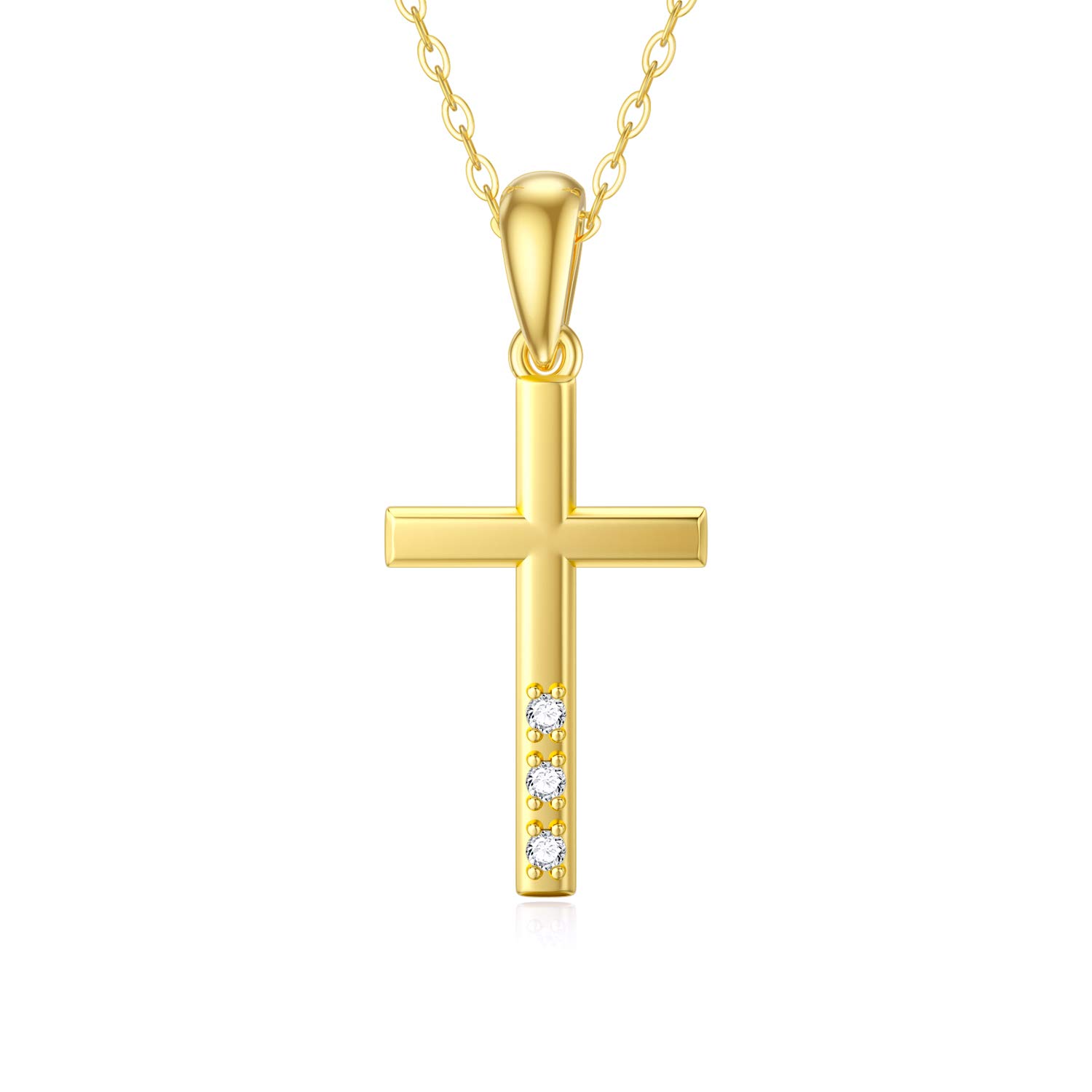 SISGEM 9ct Gold Cross Necklace for Women, Solid Yellow Gold 0.04ctw Diamond Cross Pendant Necklace, F-G, SI2, for Women Girls Ladies Mum Sisters Birthday, 16+1+1 inch