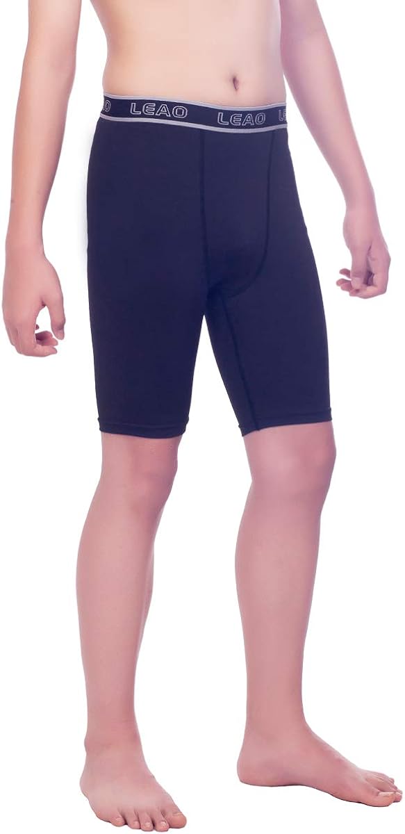 LEAO Youth Boys Compression Shorts 2-Pack Performance Athletic Underwear Sports Boxer Briefs: Clothing