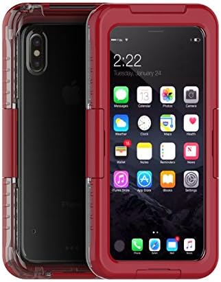 iPhone X Waterproof Case, Protective IP68 Certified, Absolutely 100% Dust Proof, Snow Proof, Shockproof Case with Touched Transparent Screen Protector, Protective Cover Case for iPhone X-Red