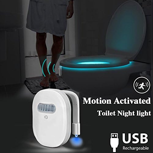 Rechargeable Toilet Light, ElegantLife Motion Sensor LED Toilet Night Light, 12-Color Motion Activated Toilet Bowl Light, Internal Memory, Light Detection