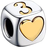 KunBead Number 0-9 Gold Heart Love Bead Birthday Charms Compatible with Pandora Charm Bracelet for Women