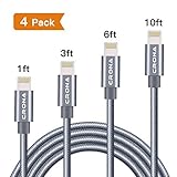 Lightning Cable, CRONA iPhone Charging Cable 4 Pack (10f /6ft /3ft /1ft) for iPhone iPad