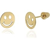 Boribta Real 14k solid Yellow Gold Stud Earrings with Screw back for Women Girls Men for Sensitive ears Small & Minimalist Studs Jewelry for mother's Day Gifts (Flat Round(6mm)