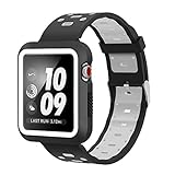 EloBeth Compatible Apple Watch Band 42mm with Case, Shock-Resistant Protective Case Soft Silicone Sport Strap iWatch Band for Apple Watch Band Series 3/2/1 Nike+ Sport Edition(Black/Gray, 42mm)