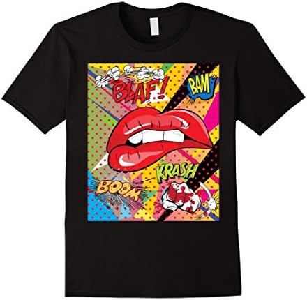 Mens Lovely Lips Retro Pop Art T-Shirt for Artists Medium Black