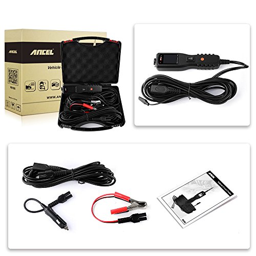 ANCEL PB100 Automotive Circuit Tester Power Probe Kit Diagnostic Test Tool Vehicle Electrical System Current Voltage Resistance Diodes Detector with LCD Screen Flashlight for 12V to 24V - Black