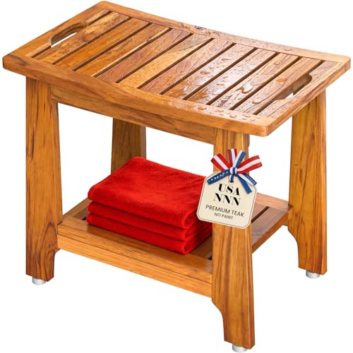 21" Teak Shower Bench with Non-Slip Feet