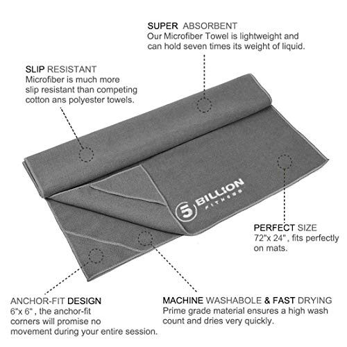 5BILLION Microfiber Yoga Towel for Yoga Mat - 72" X 24" - Gray - Hot Yoga Towel, Bikram Yoga Towel, Ashtanga Yoga Towel - Thumbnail 4